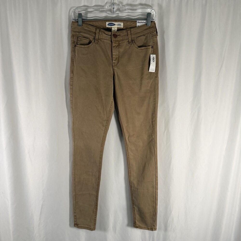 New Old Navy Rockstar Jeans Women's 2 Brown 5 Pocket Super Skinny Cotton Blend